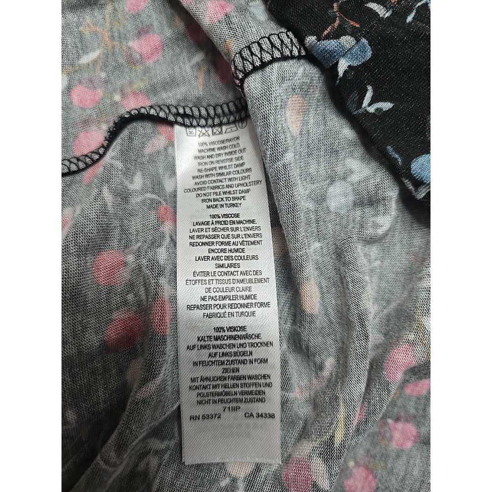 French Connection Size 2 Floral Viscose Tie Waist Dress Black Cap Sleeve Mini - Picture 8 of 9